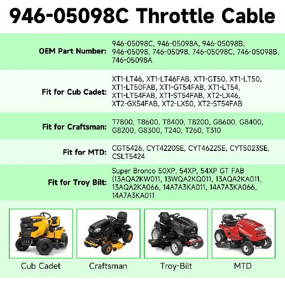 946-05098C Throttle Choke Cable Compatible With Cub Cad-Et XT1 LT50 LT46 GT50 GT54 XT2 LX46 LX50 Craftsman MTD Riding Lawn Mower, 746-05098C Control