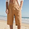 Linen Shorts Drawstring Solid Color Breathable Daily Beach Casual Shorts for Men Shorts