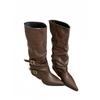 Cowhide Pointed Pants Boots Women's Pleated Pile Boots Thick Heel Punk Knight Boots Fried Street Spice Girls High Heel Boots