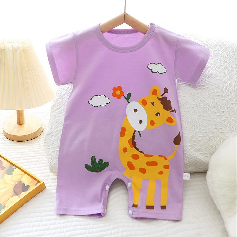 2026 Summer Kids O-Neck Short Sleeve Pajama-Rompers Baby Spring Short Crawling Clothes Cartoon Cotton Jumpsuit for Girl Boy