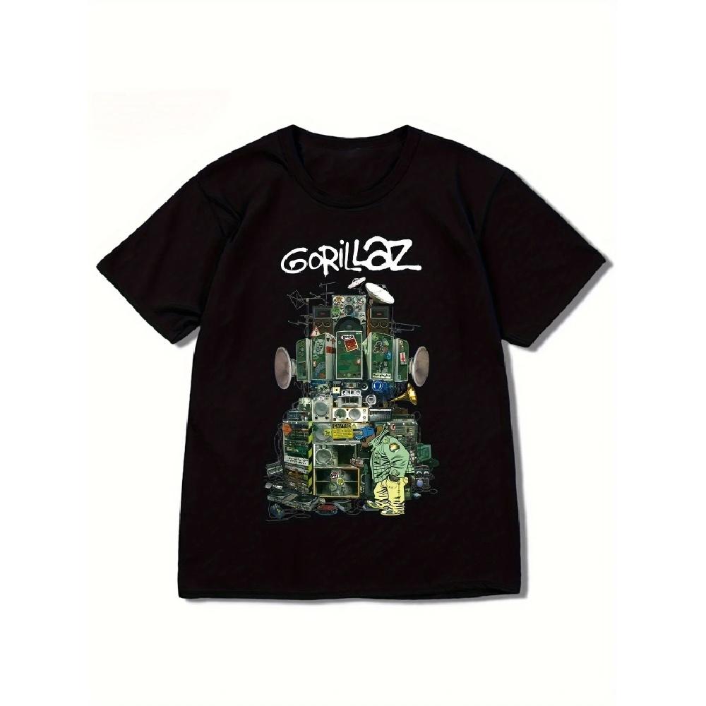 

Графическая футболка Gorillaz Удобная эластичная футболка с коротким рукавом для лета Повседневная повседневная мода Трендовая женская одежда S чёрный