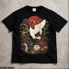 Japanese Crane T Shirt Vintage Asian Bird Red Sun Floral Vintage Washed Versatile Graphic Homme Unisex Top For Everyday Wear