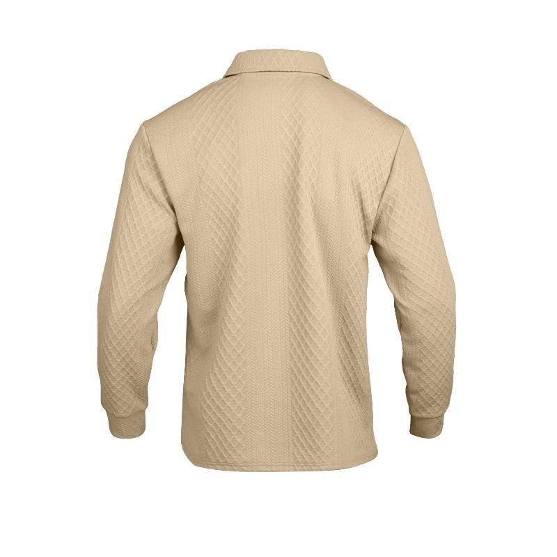 Men's New Solid Color Textured Jacquard Polo Sweatshirt, Lapel Long Sleeve Loose Fit Button Casual Pullover, European American Style