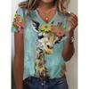 Giraffe Print Short-sleeved V-neck T-shirt Plus Size