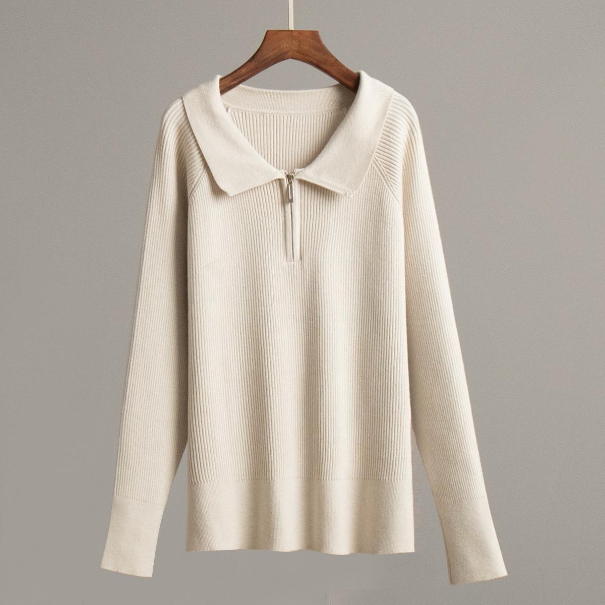 

Autumn Winter on The New Trend of The Simple Simple Casual Collar Lapel Pullover Knitted Jumper Blend Comfortable Undercoat Long Sleeves Sweater L