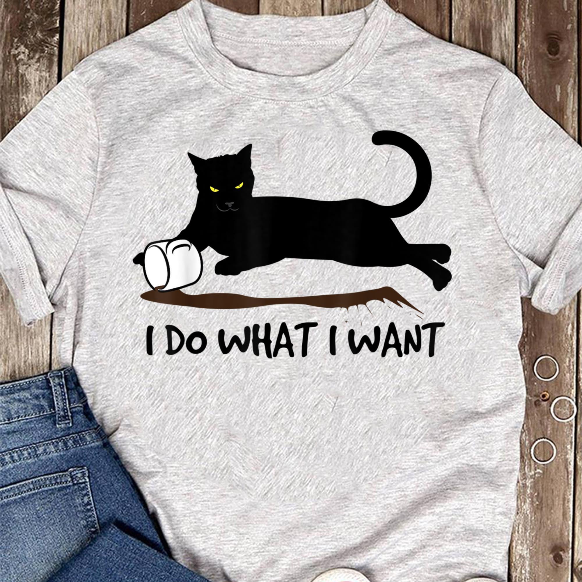 I Do What I Want Cat Shirt Summer Cotton Women T Shirts S серый
