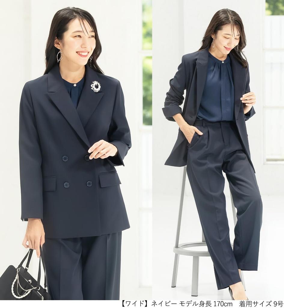 Washable Suit Set for Jacket and Elastic Plus Entrance Graduation Ceremony Size 23ABR [Addrouge] Women Double-breasted Wide-leg Pants, 2-piece Set,
