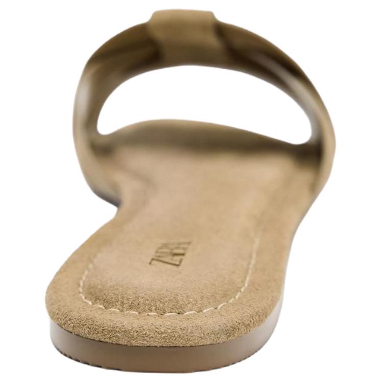 Zara Vintage Comfortable Cross Strap Flat Leather Slide Sandals Women Sandals Brown 2641510105