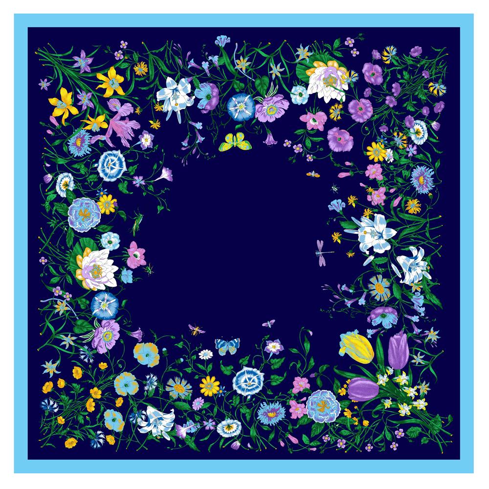 POBING Silk Scarf Women Large Shawls Flowers Print Stoles Square Bandana Luxury Kerchief Hijab Scarves Female Foulards 130CM