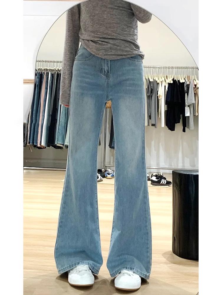 Spring Elastic Micro-Flare Jeans for Pear-Shaped Women: New Arrival Plus Size, Light Color, Slimming Fit L