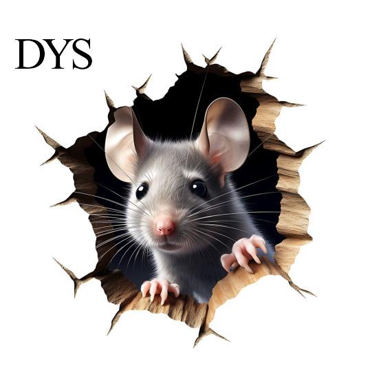 Easy to Apply Window Cling Grey Mouse Peeking Wall Decal, 3D Hole Effect Sticker, Removable Creative Perspective Home Decor PVC Art for Living
