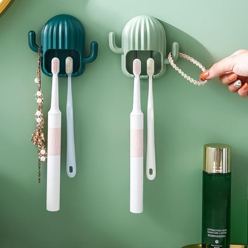 Wandmontierter Kaktus-Zahnbürstenhalter Saugkraft Cartoon-Ablage Regal Zubehör für Badezimmer Zimmer Schlafzimmer Organisation