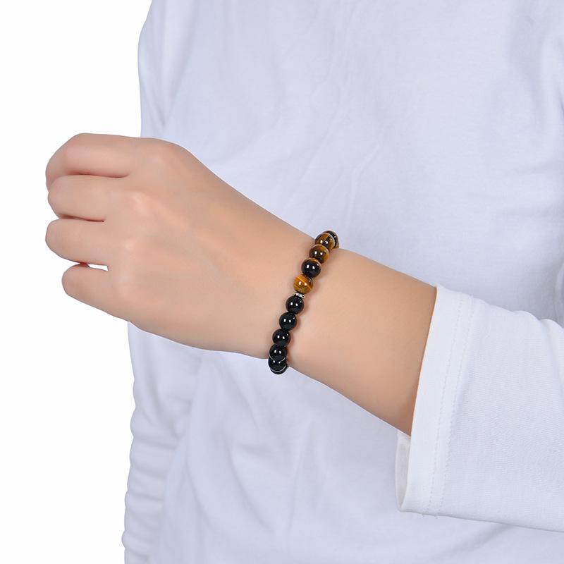 Natural Stone Triple Beaded Bracelet Tiger Eye Obsidian Black Magnet