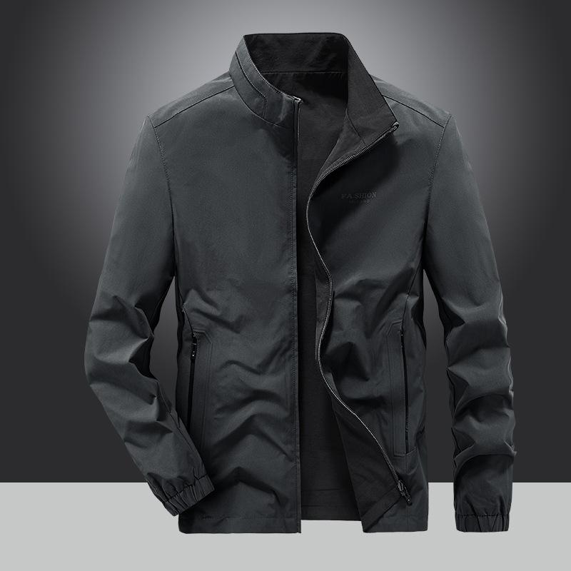 New Men's Double-sided Jacket Casual Windproof Spring and Autumn Stand-up Collar Business Versatile Large-size Top