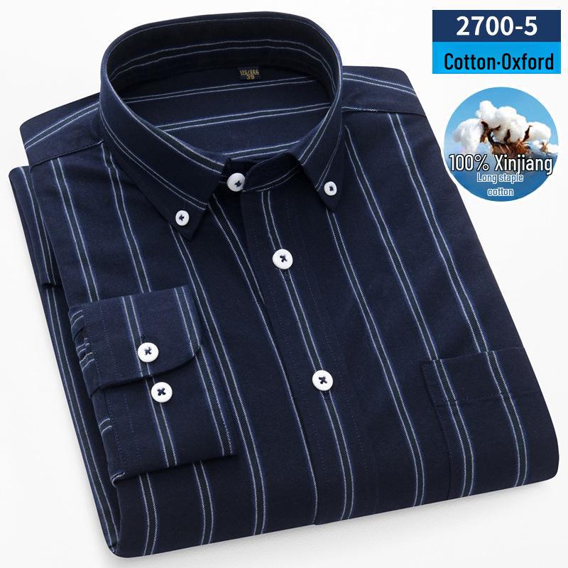 Herr Långärmad Randig Oxford Bomullsskjorta - Casual Vår Affärsklädsel