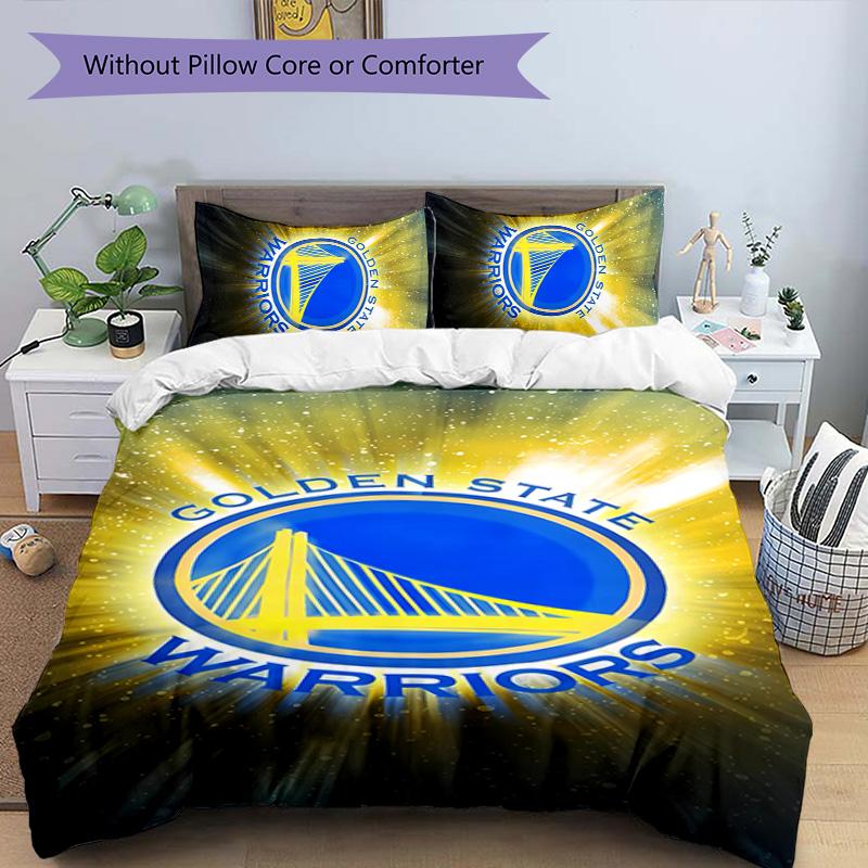 3pcs Golden State Warriors logo pattern bedding set duvet cover set includes duvet cover &pillowcases, perfect all season bedroom decoration & gift