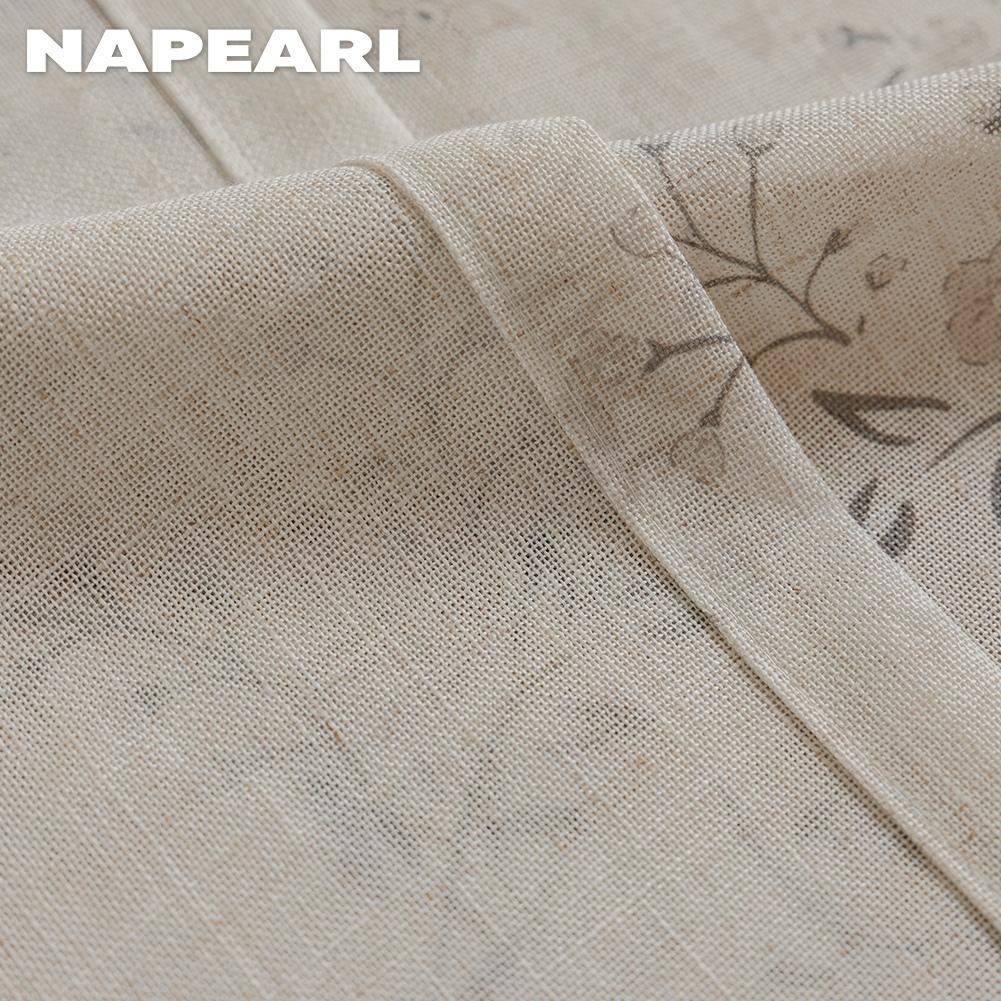 1 Stück NAPEARL Leinenstruktur Kleine Blume Halbtransparent Vorhang Beige Rankenblume Bodenlange Vorhänge für Schlafzimmer Wohnzimmer Heimdekoration