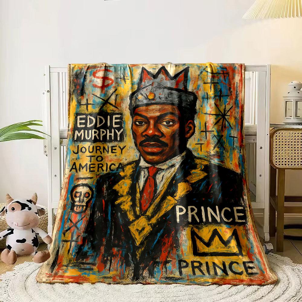 

Abstract portrait with vivid colors, crown motif, text, and symbolic elements. for all seasons blanket lunch break throw gift 80cm x 120cm