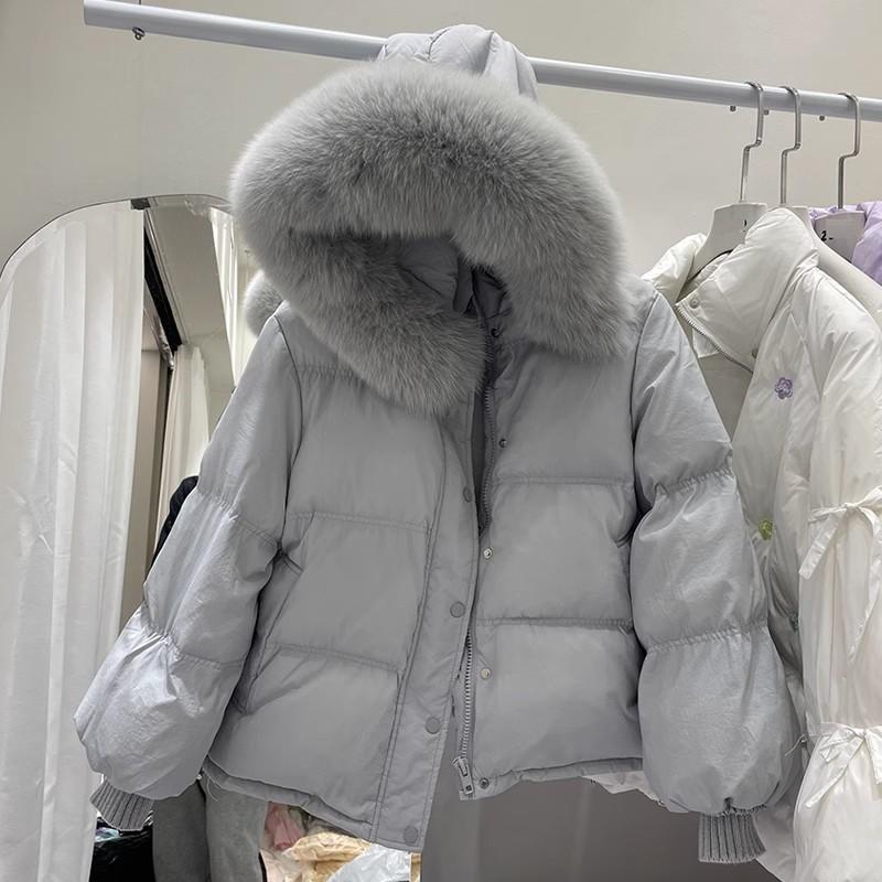 Winter new loose fashion down cotton clothes women's short small big fur collar cotton clothes thickened coat