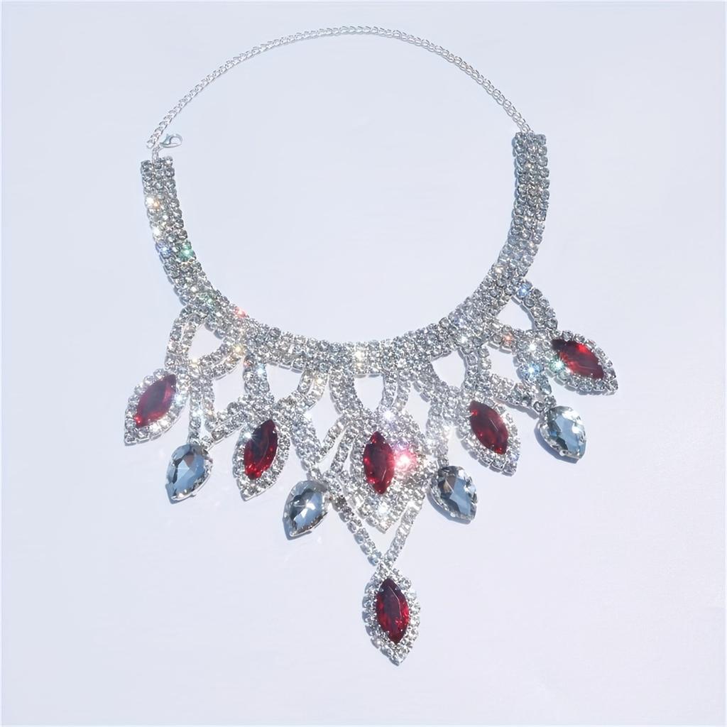 European And American Fashion Shiny Rhinestone Necklace Exquisite Multi-Colored Crystal Collarbone Chain Dinner Jewelry Necklace