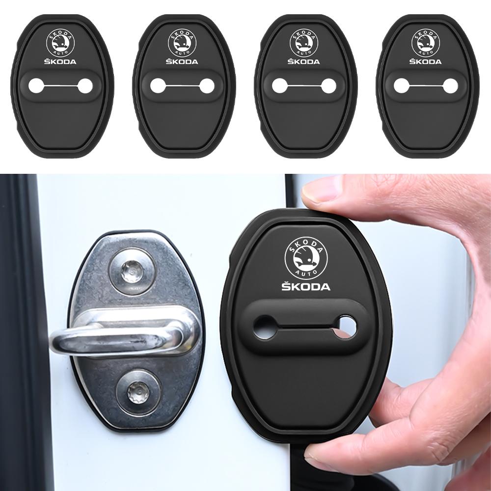 ONMS3 2/4pcs Car Silicone Door Lock Cover Protective Cap Stickers Accessorie For Skoda Rapid Octavia A5 RS Kodiaq Fabia A7 Kamiq Karoq