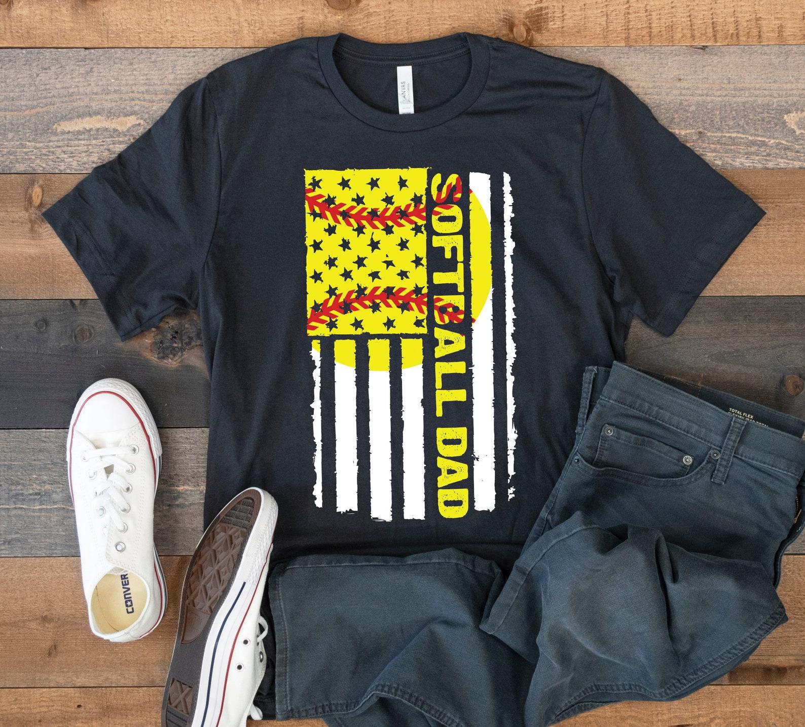 Softball Dad USA Flag T-Shirt, Softball Dads Tee, Tank Top, T-shirt, T-shirt,T-shirt, Kids Tee Apparel Gift M