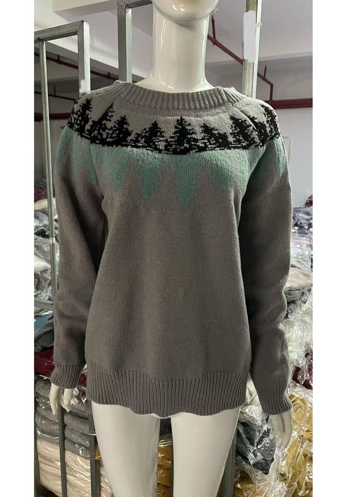 New Women's Color-Block Round Neck Loose Fashion Sweater