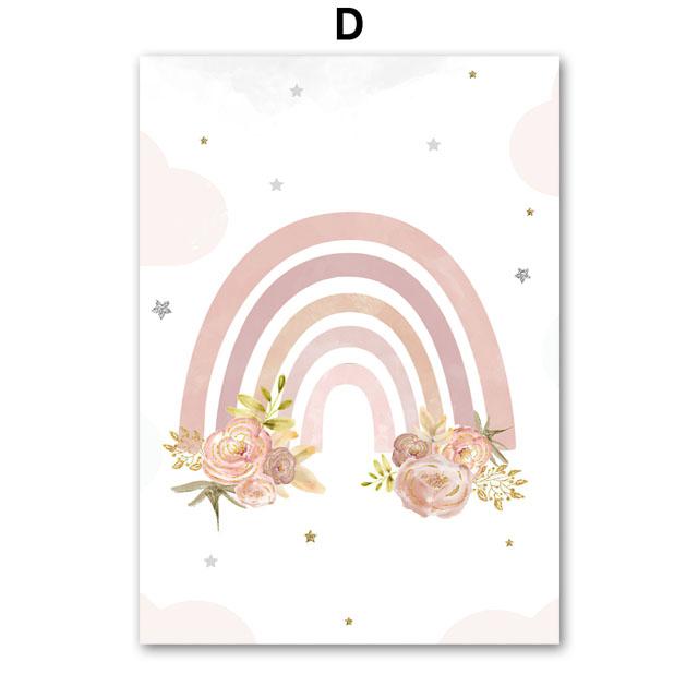 Pink Train Lion Giraffe Rainbow Balloon Flower Wall Art Canvas Prints Painting Posters Prints Pictures Girl Kids Room Home Decor