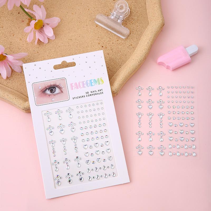 Face Diamond Stickers Water Droplets Stars Love Shapes For Girls Self Adhesive Acrylic Diamond Gemstones Sticker Decoration