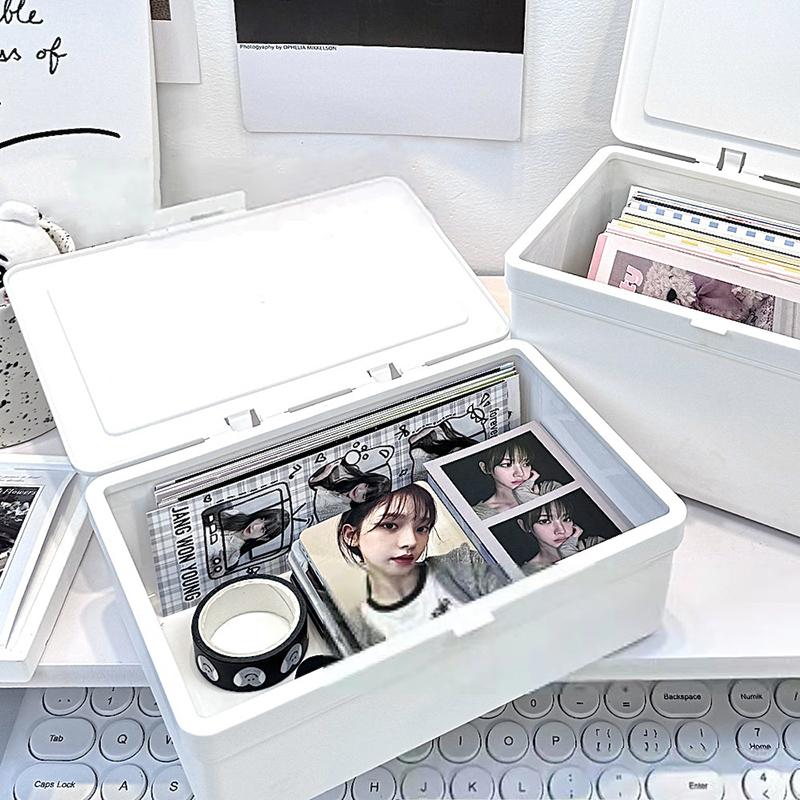 1Pc Korean Acrylic White Storage Box Blind Box Card Korean Photocard Storage Box Photo Card Organizer Compartment Flip Box