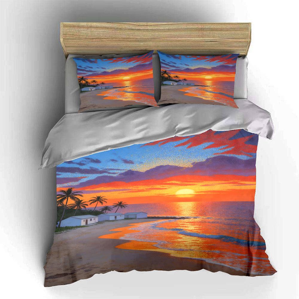 Sunset, Ocean, Palm Trees. Bedding Sets Duvet Cover Sets Duvet Covers Pillowcases(1 * Duvet Cover 2 * Pillowcases Without Duvet Insert)