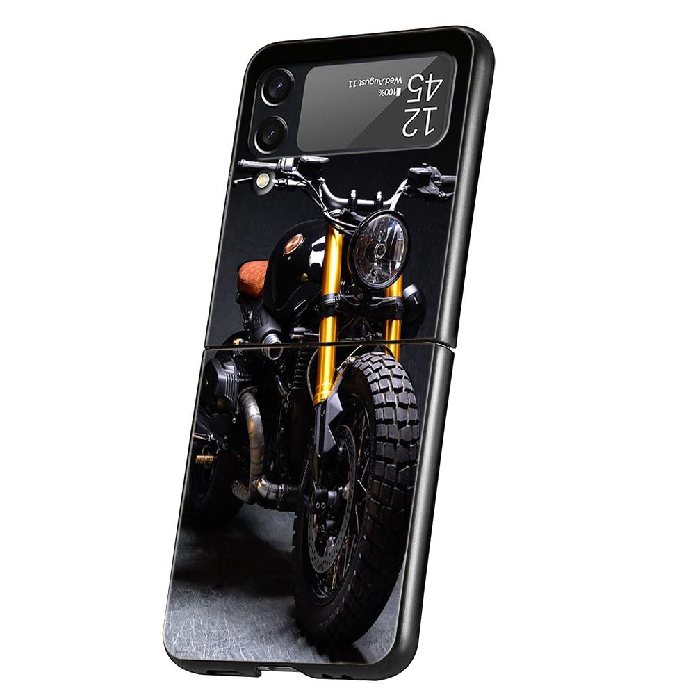 Motorcycle Hard PC Phone Case For Samsung Galaxy Z Flip 5 4 3 Black Cover For Galaxy Z Flip 6 Foldable Shockproof Cases Fundas