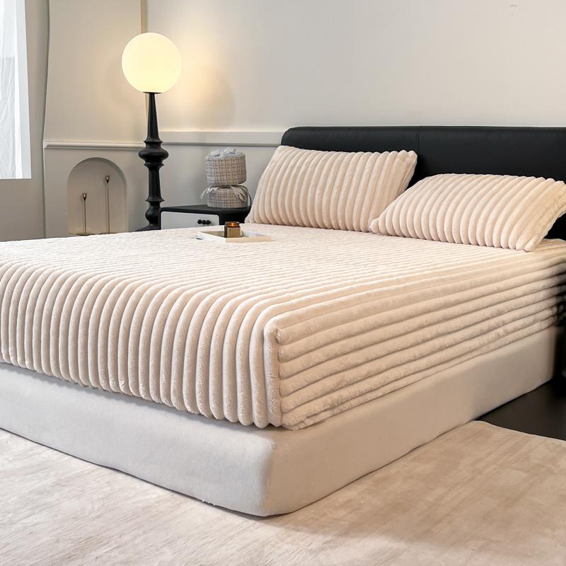 Winter Plush Elastic Fitted Sheet Double Bed Sheet Soft Warm Velvet Bedspread Mattress Cover Bed Linen Protector Twin Queen King