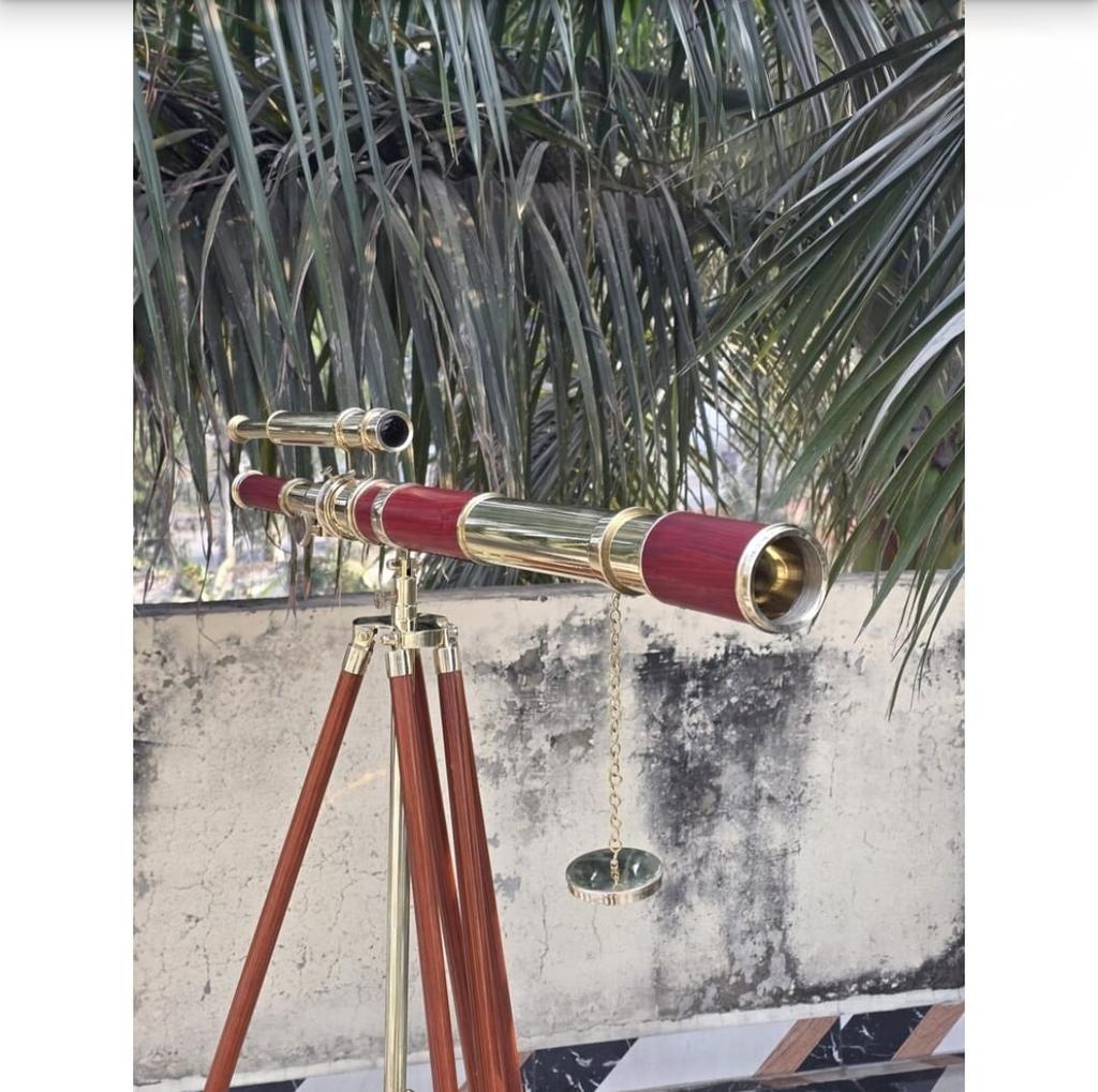 Luxury Vintage Brass Telescope with Wooden Tripod Nautical Home Decor Explorer Gift Office & Library Display