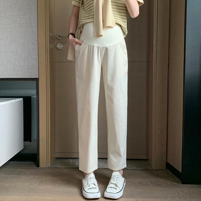

2026 Summer Maternity Cotton-Linen Nine-Point Pants: Korean Style, Loose Fit, High-Waisted Belly-Covering 3XL брудно-білий