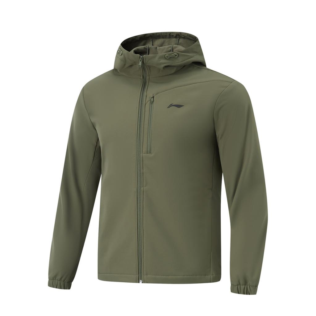 Li Ning Fitness Series Sports Casual Simple Solid Color Hooded Zipper Fleece Jacket Unisex Jacket Military-Green AFDUC33-5