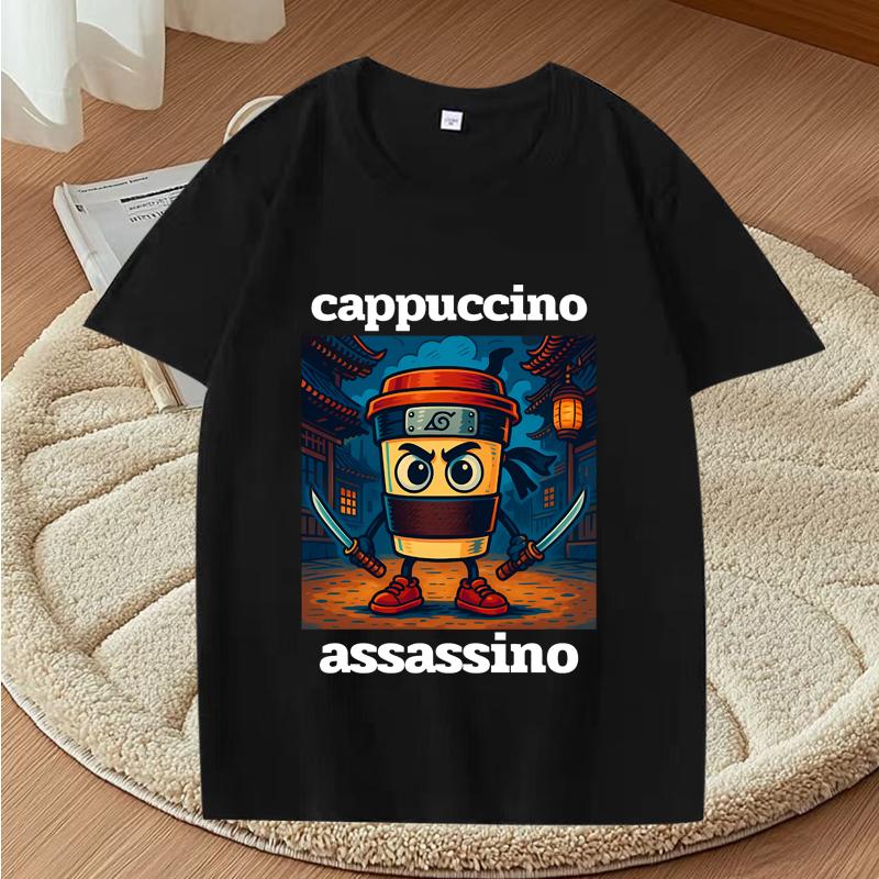 Cappuccino Assassino Graphic T Shirts Funny Italian Brainrot Meme T-Shirt Fashion Casual Short Sleeve T Shirt Streetwear Tops