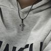Stainless Steel Double-layer Cross Leather Rope Necklace for Women Men Silver&Black Trendy Jewelry Gift