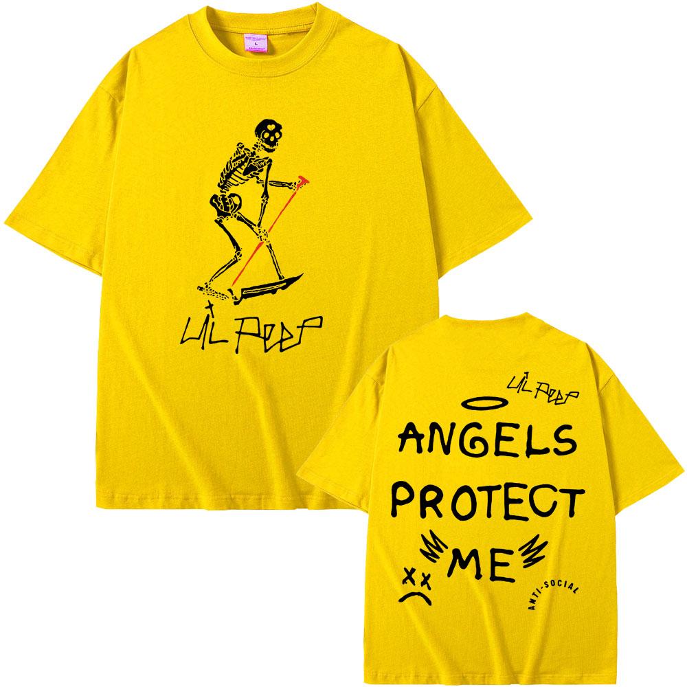 Rapper Lil Peep Cry Baby Angels Protect Me Skeleton Graphic T-shirts Men Women Hip Hop Vintage Oversized T Shirts Short Sleeve