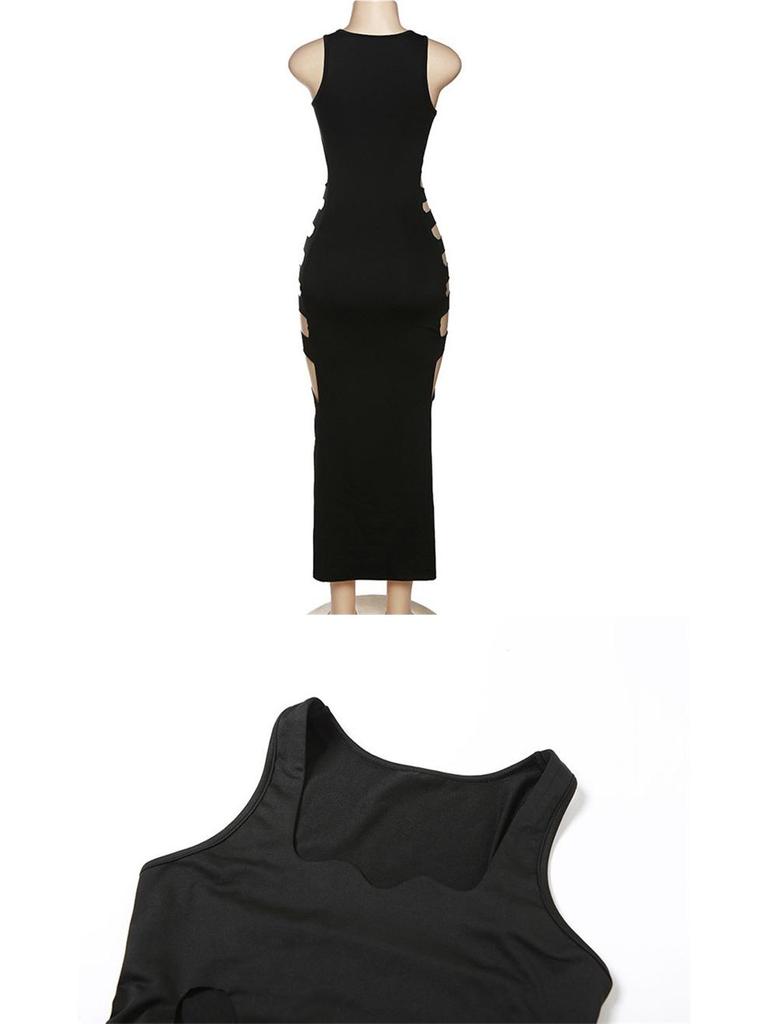 European Style 2026 Summer Women's Hollow Low Neck High Waist Slim Fit Slit Long Dress