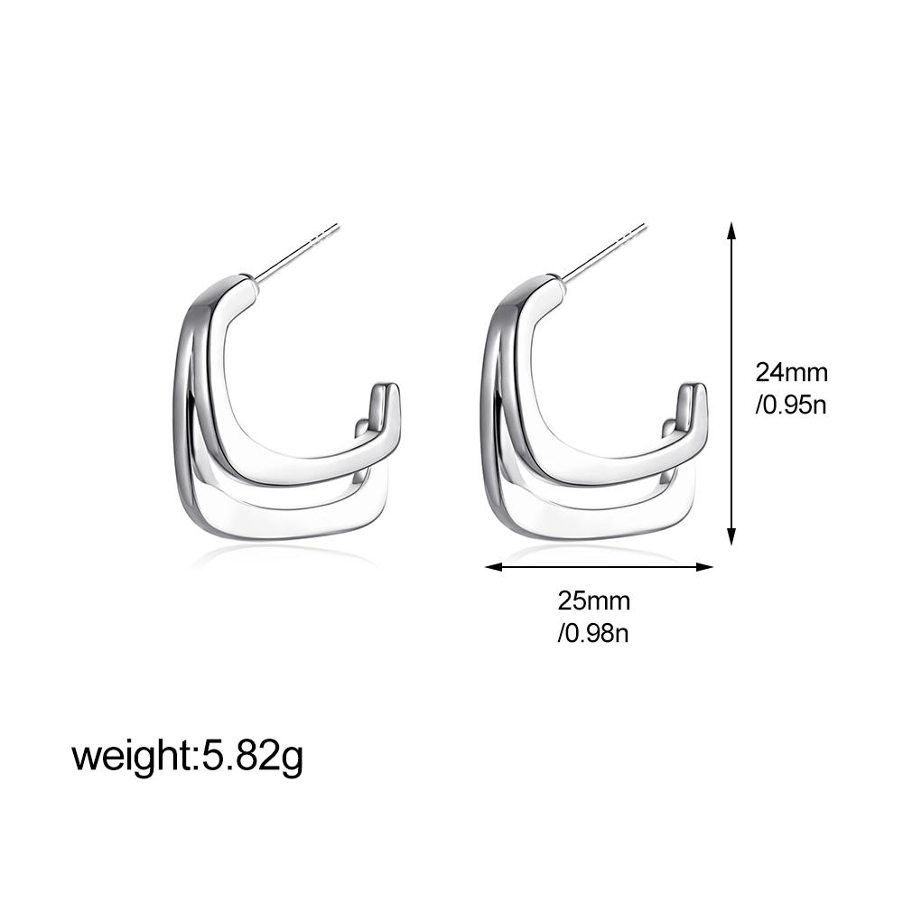 

Minimalist Double Layer Square Shape Hoop Earrings for Women Stainless Steel Statement Geometric Ear Studs Trendy Jewelry Gifts срібний