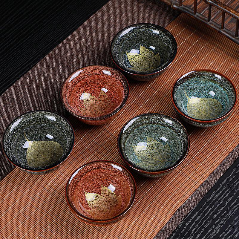 5pcs Transforming kiln into Maple leaf cups building tea cups Ceramic Household Tea Set Douli Cup Tas Tea Bowl Kitchen Dining