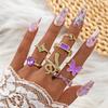 Novo conjunto de anéis de borboleta com diamantes em forma de gota de óleo roxo, conjunto de sete peças de anel de cobra oco para mulheres