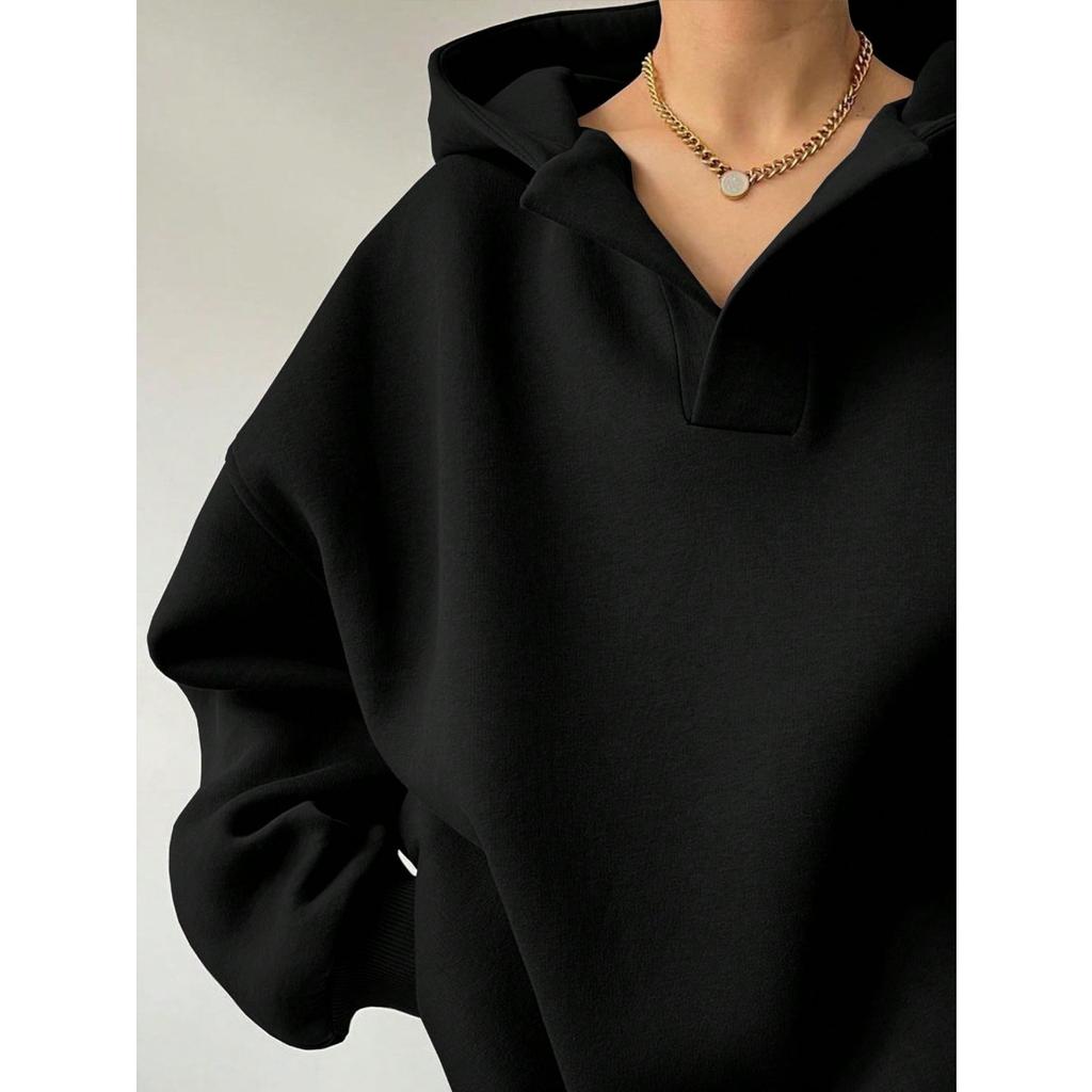 Autumn and Winter Women's Sportswear Solid Color Long Sleeved Hooded Solid Color Loose Sweatshirt