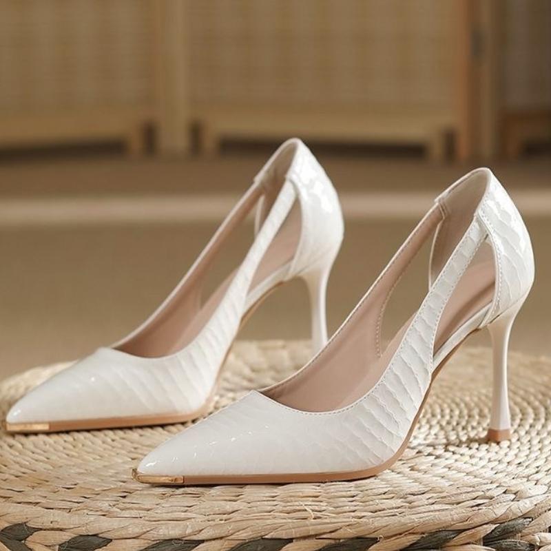 Fashion 2025 New Fashionable and Simple Leather Patent Leather High Heel Outdoor Walking Comfortable Shallow Mouth Light High Heels