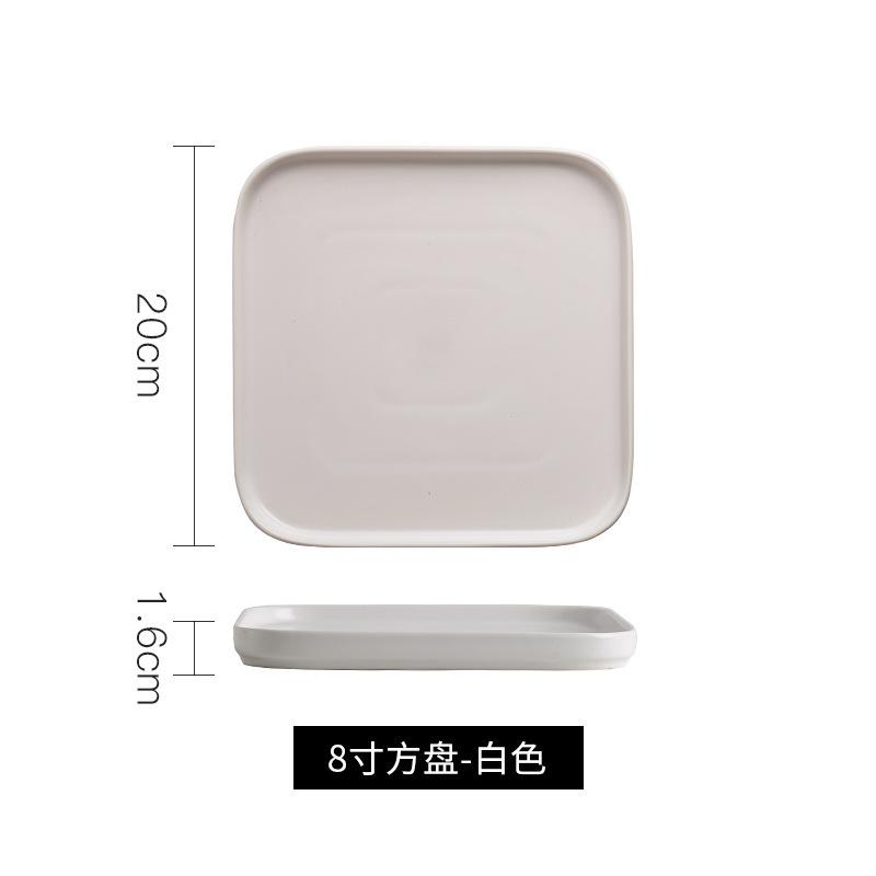 Nordic Style Ceramic Western Plate Square Steak Plate Household Square Plate Western Tableware Vegetable Plate Breakfast Plate
