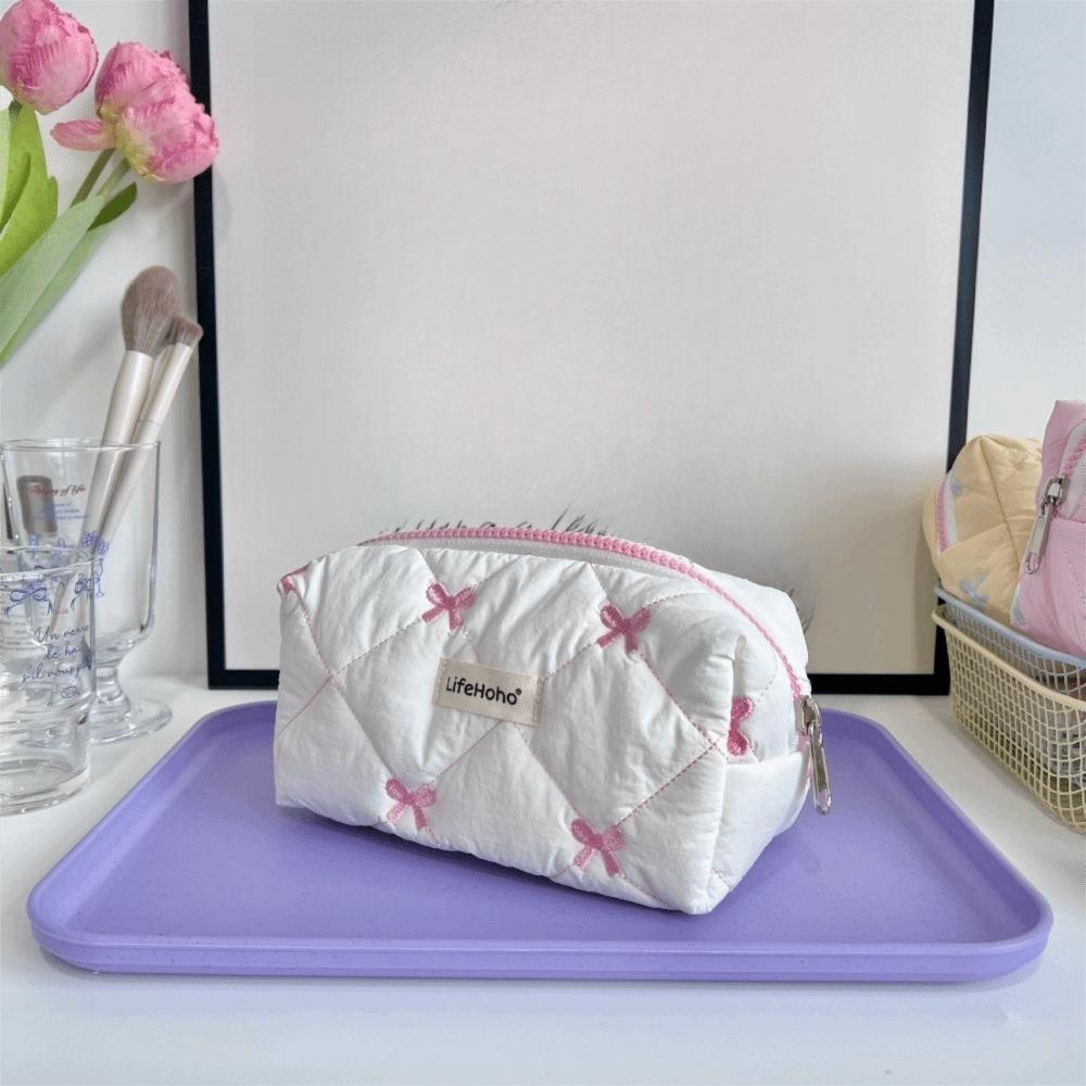 Student School Supplies Cute Bow Cosmetic Bag Female Large Capacity Makeup Bag Office Stationery Storage Bags
