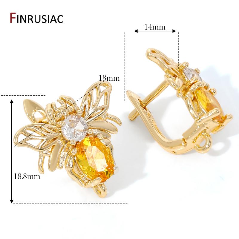 

18K Gold Plated Brass Inlaid Zircon Earwires Earring Hooks,Flower Shape Earring Fixtures For DIY Jewelry Earring Making Supplies 1 pair