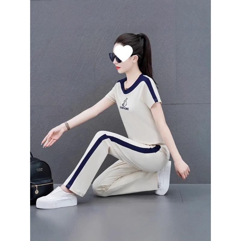Casual Sports Suit for Women, Summer Loose, Fashionable, Age-reducing Wide-leg Pants Two-piece Set