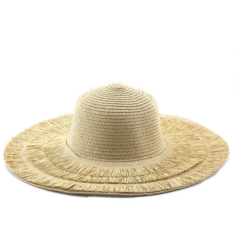 Straw Hat Sun Hat Seaside Beach Hat New Spring Big Sunscreen Vacation Brim Foldable European and American Style Sunshade Summer